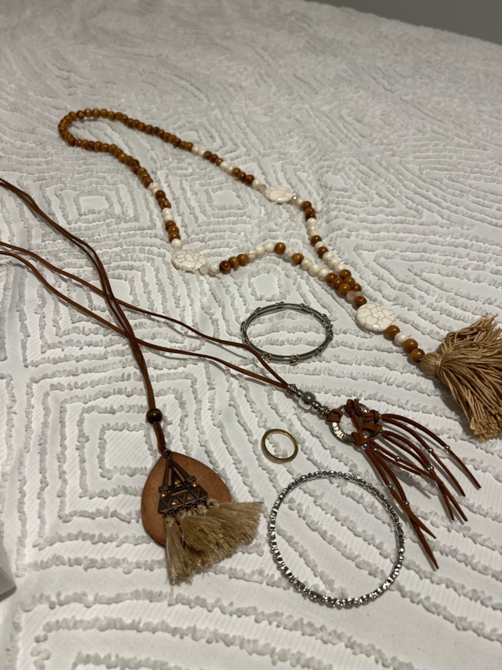 Boho Brown Tassel Necklace and Bracelet Set